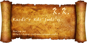 Kazár Kálmán névjegykártya